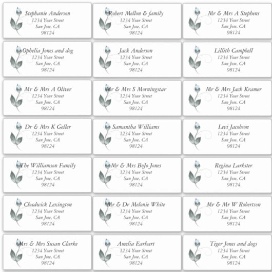 Dusty Blue Roos Guest Name Adresetiketten Sticker (Voorkant)