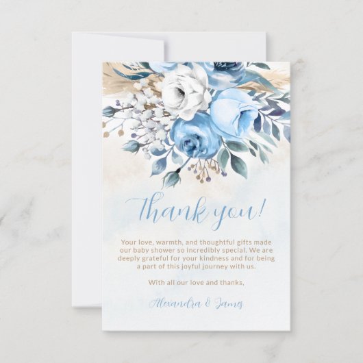 Dusty Blue Roos in Bloom Spring Summer Baby shower Bedankkaart (Voorkant)