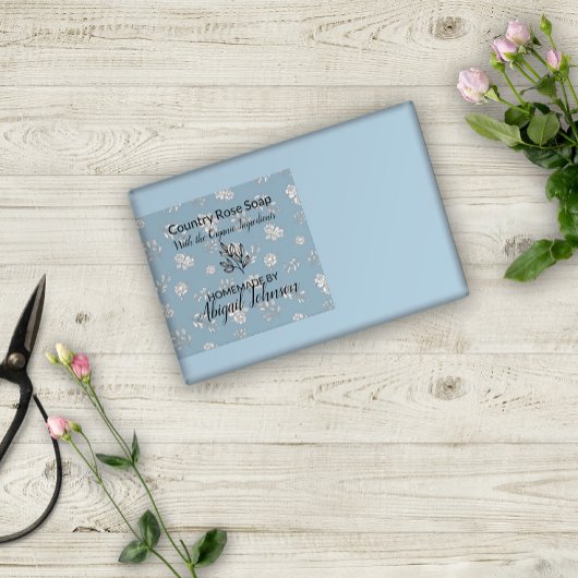 Dusty Blue Roos Leaves Line Art Modern zeeplabel Rechthoekige Sticker