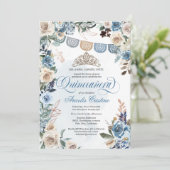 Dusty Blue Roos met Tiara Country Quinceañera Kaart (Staand voorkant)