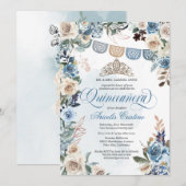 Dusty Blue Roos met Tiara Country Quinceañera Kaart (Voorkant / Achterkant)