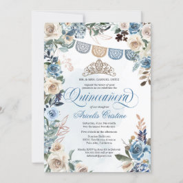 Dusty Blue Roos met Tiara Country Quinceañera Kaart