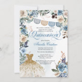 Dusty Blue Roos Papel Picado Country Quinceañera Kaart (Voorkant)