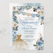 Dusty Blue Roos Papel Picado Country Quinceañera Kaart (Voorkant / Achterkant)