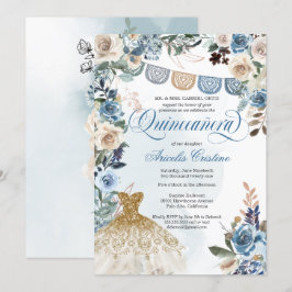 Dusty Blue Roos Papel Picado Country Quinceañera Kaart