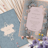 Dusty Blue & Roos Quartz Vintage bruiloft Folie Uitnodiging