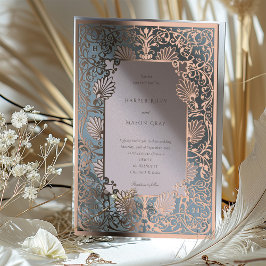 Dusty Blue & Roos Quartz Vintage bruiloft Folie Uitnodiging