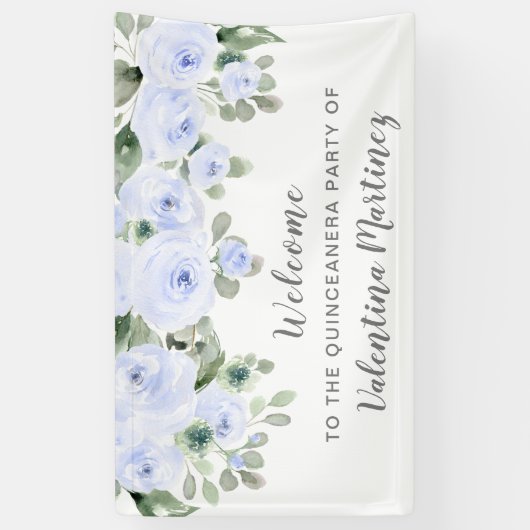 Dusty Blue Roos Quinceanera Party Welkom Spandoek (Verticaal)