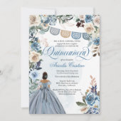 Dusty Blue Roos Rustic Country Quinceañera Invitat Kaart (Voorkant)