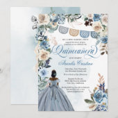 Dusty Blue Roos Rustic Country Quinceañera Kaart (Voorkant / Achterkant)