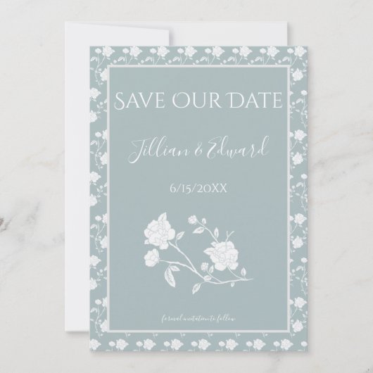 Dusty Blue Roos Save the Date Notice Aankondiging (Voorkant)