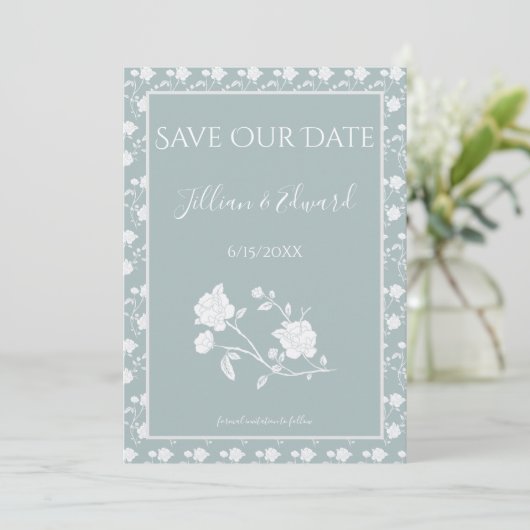 Dusty Blue Roos Save the Date Notice Aankondiging (Staand voorkant)