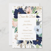 Dusty Blue Roos Waterverf Floral Save the Date Kaart (Voorkant)