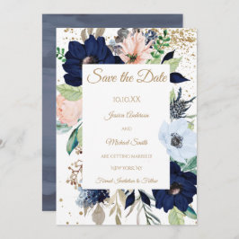 Dusty Blue Roos Waterverf Floral Save the Date Kaart