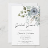 Dusty Blue Roos Waterverf Vrijgezellenfeest Brunch Kaart (Voorkant)