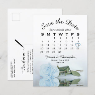 Dusty Blue Roos Wedding Calendar Save the Date Aankondigingskaart