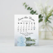 Dusty Blue Roos Wedding Calendar Save the Date Aankondigingskaart (Staand voorkant)