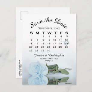 Dusty Blue Roos Wedding Calendar Save the Date Aankondigingskaart