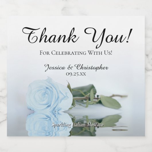 Dusty Blue Roos Wedding Sparkling Wijnetiket (Enkel label)