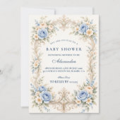 Dusty Blue Rose Baroque Baby Shower Kaart (Voorkant)