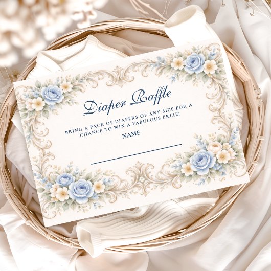 Dusty Blue Rose Baroque Diapper Raffle Informatiekaartje