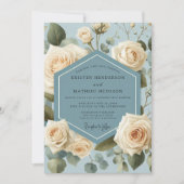Dusty Blue Rose Botanical Wedding Kaart (Voorkant)