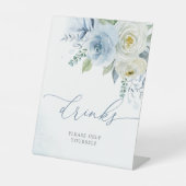 Dusty Blue Rose Flowers Shower Drinks Sign Reclamebord Met Voetstuk (Voorkant)