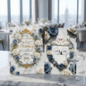 Dusty Blue Rose Marble Swan Fairytale Wedding Kaart