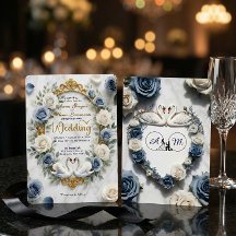 Dusty Blue Rose Marble Swan Fairytale Wedding