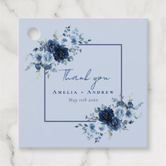 Dusty Blue Rose Navy Floral Elegant Wedding Bedankjes Labels