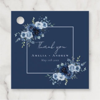 Dusty Blue Rose Navy Floral Elegant Wedding Bedankjes Labels
