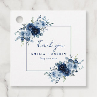 Dusty Blue Rose Navy Floral Elegant Wedding Bedankjes Labels