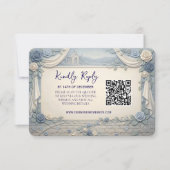 Dusty Blue Rose QR Code Wedding RSVP Kaartje (Voorkant)