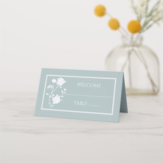 Dusty Blue Rose Reception Place Card Plaatskaartje (Voorkant)