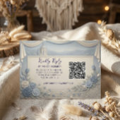 Dusty Blue Rose Romantic Wedding QR Code  RSVP Kaartje