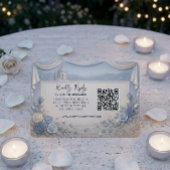Dusty Blue Rose Romantic Wedding QR Code  RSVP Kaartje
