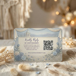 Dusty Blue Rose Romantic Wedding QR Code RSVP Kaartje