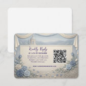 Dusty Blue Rose Romantic Wedding QR Code  RSVP Kaartje (Voorkant / Achterkant)