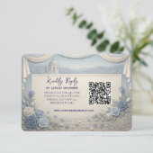 Dusty Blue Rose Romantic Wedding QR Code  RSVP Kaartje (Staand voorkant)