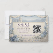 Dusty Blue Rose Romantic Wedding QR Code  RSVP Kaartje (Voorkant)