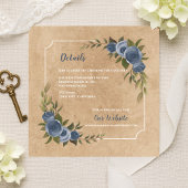 Dusty Blue Rose Rustic Kraft Wedding Details Informatiekaartje