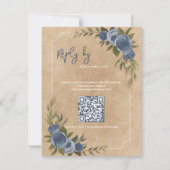 Dusty Blue Rose Rustic Wedding With QR Code RSVP Kaartje (Achterkant)