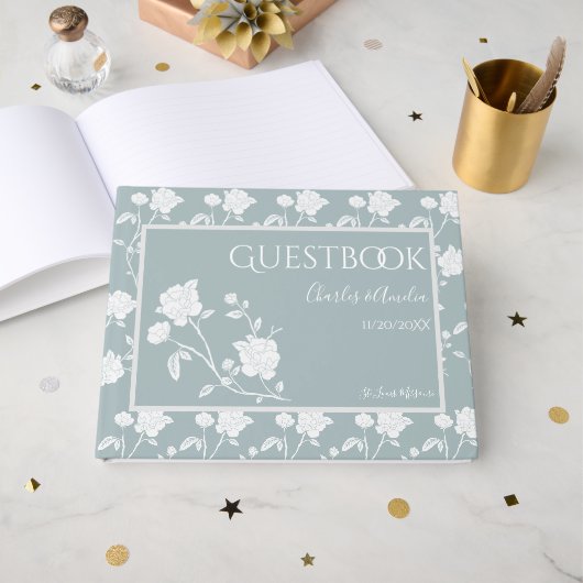 Dusty Blue Rose Wedding Guest Book Gastenboek (Voorkant open)