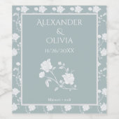 Dusty Blue Rose Wedding Wine Label Wijn Etiket (Enkel label)