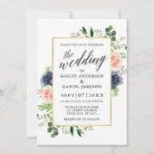 Dusty Blue Roses Calligraphy Wedding Kaart (Voorkant)