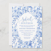 Dusty Blue Roses Digital Sweet 16 Invitation Kaart (Voorkant)