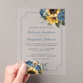 Dusty Blue Roses Sunflowers Wedding Acryl Uitnodigingen (Insitu (Draagbaar))