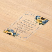 Dusty Blue Roses Sunflowers Wedding Acryl Uitnodigingen (Laagn)