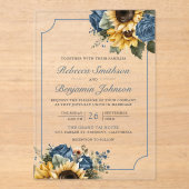 Dusty Blue Roses Sunflowers Wedding Acryl Uitnodigingen (Voorkant)