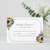 Dusty Blue Roses Sunflowers Wedding RSVP Kaartje (Staand voorkant)